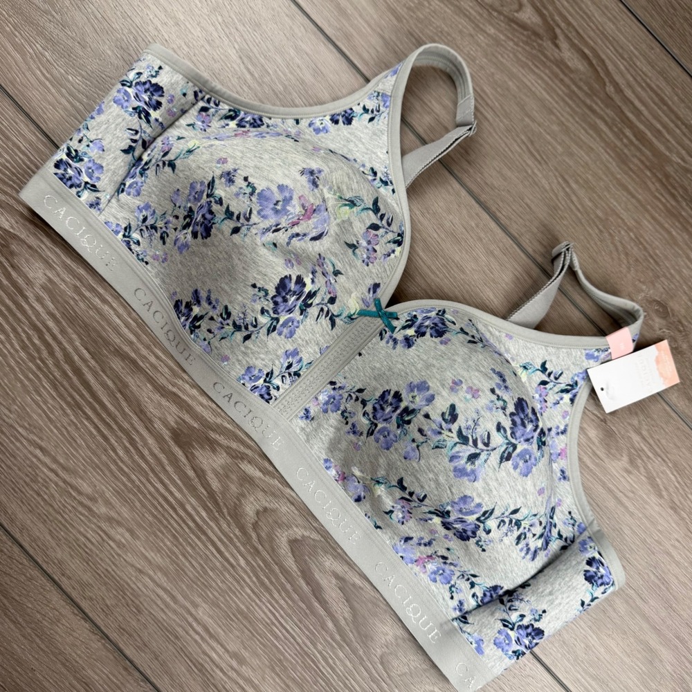 Cacique Womens Bra Lightly Lined No-Wire Floral Grey 52D